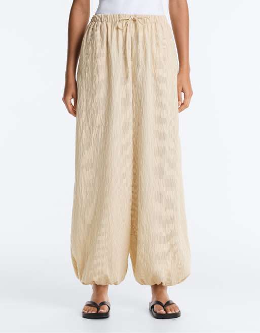 OYSHO - Pantaloni bloomer lunghi écru a righe, 2 di 4