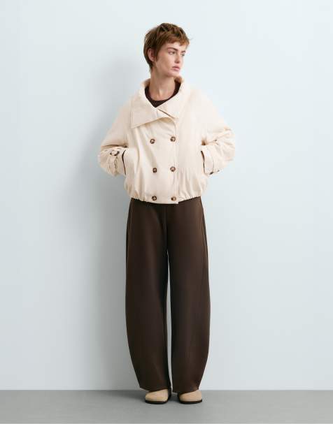 OYSHO pantaloni cocoon a vita alta effetto neoprene marroni - view 1