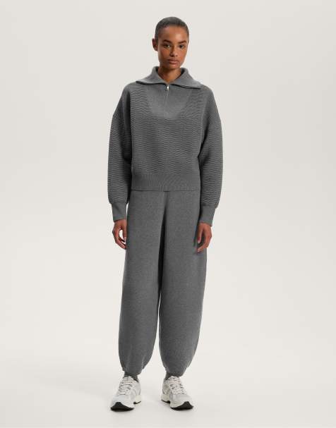OYSHO - Pantaloni cocoon in maglia grigio scuro mélange - view 1
