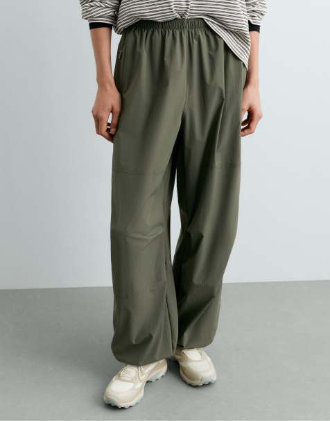 OYSHO pantaloni da trekking a gamba larga color kaki - view 1