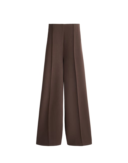 OYSHO pantaloni dritti a vita super alta in modal marrone, 5 di 5