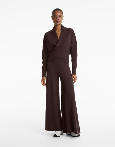 OYSHO - Pantaloni dritti ampi in maglia marrone - view 1