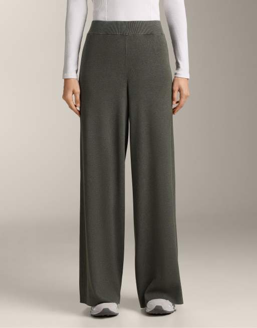 OYSHO - Pantaloni dritti in maglia a coste verde militare, 2 di 4