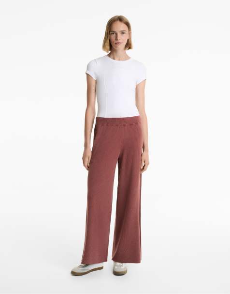 OYSHO - Pantaloni dritti in maglia lavata rosa scuro - view 1