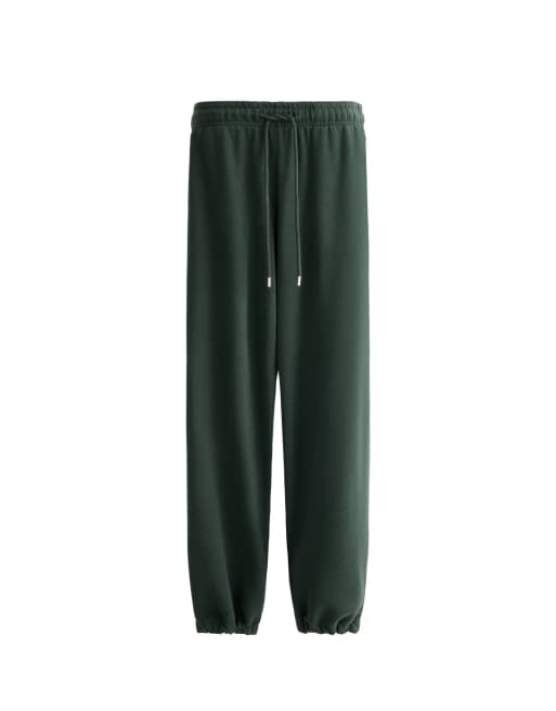 OYSHO pantaloni dritti in misto cotone e pile verde bottiglia, 5 di 6