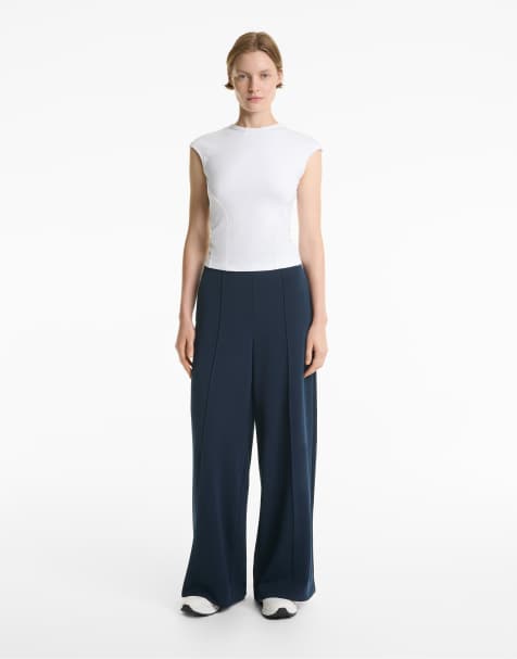 OYSHO - Pantaloni dritti in misto modal color blu navy con piega - view 1
