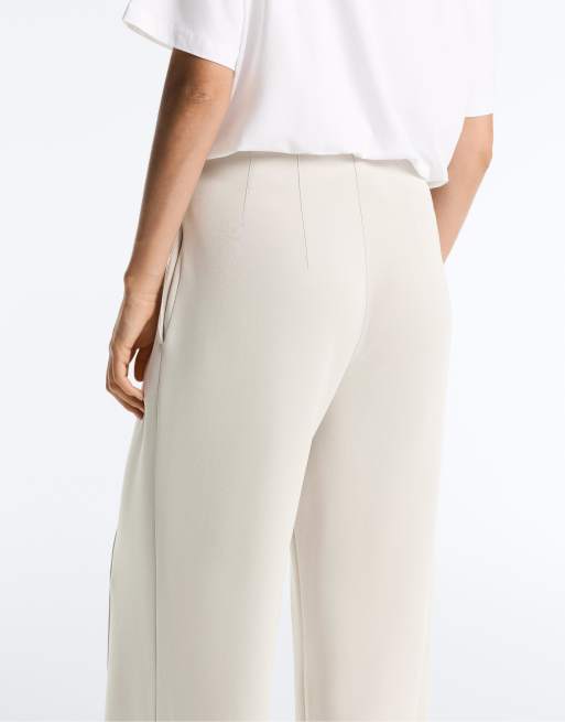 OYSHO - Pantaloni dritti in misto modal soft-touch rosa color visone chiaro con piega, 3 di 4