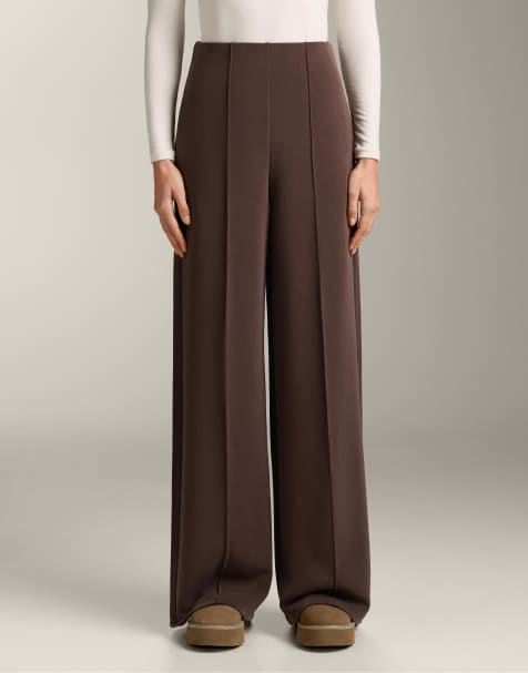 OYSHO - Pantaloni dritti in morbido modal marrone scuro con piega - view 1