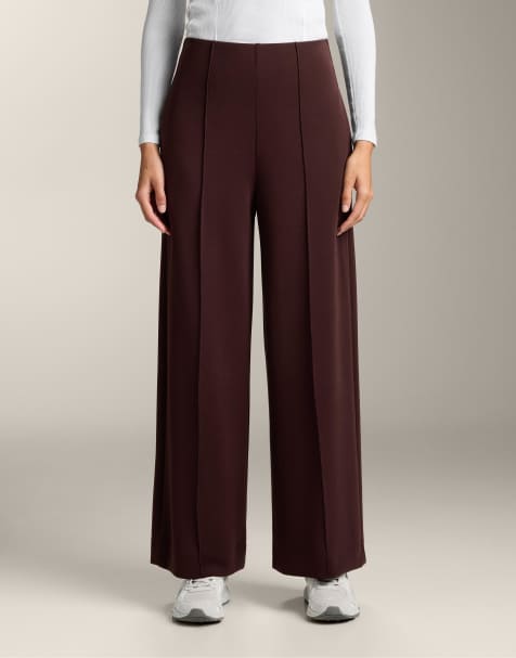 OYSHO - Pantaloni dritti marroni in misto modal con pieghe - view 1