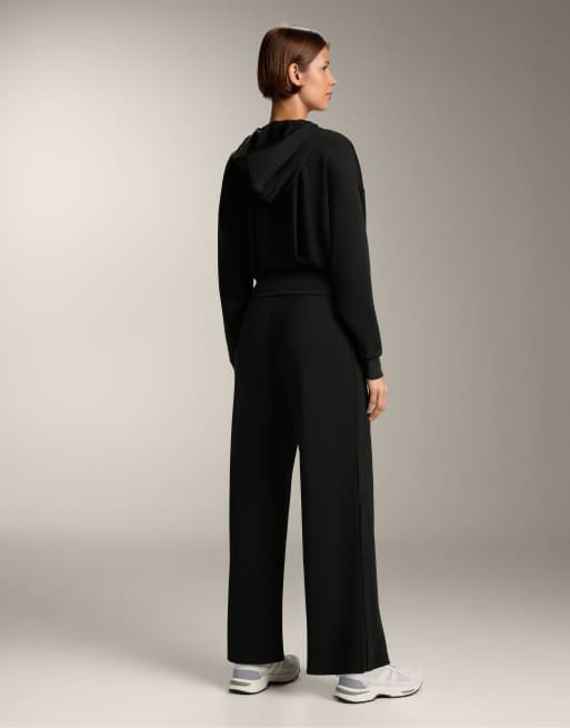 OYSHO - Pantaloni dritti neri con bottoni e coste in modal soft-touch, 4 di 4