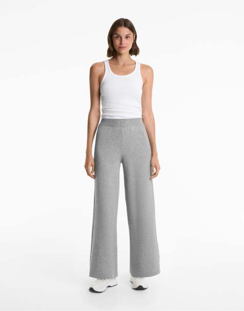 OYSHO - Pantaloni dritti neri in maglia con coste laterali - view 1