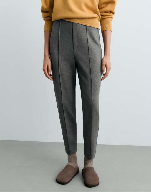 OYSHO pantaloni in cotone piqué con dettagli di cucitura grigi, 2 di 5