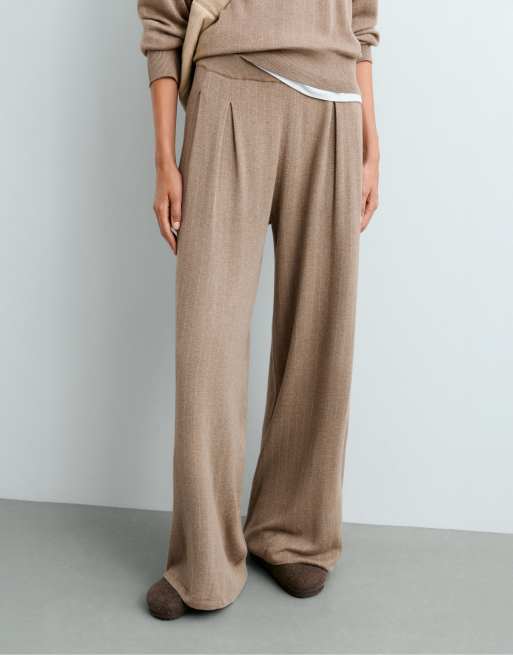 OYSHO pantaloni in maglia a gamba larga a righe sottili lilla, 2 di 4