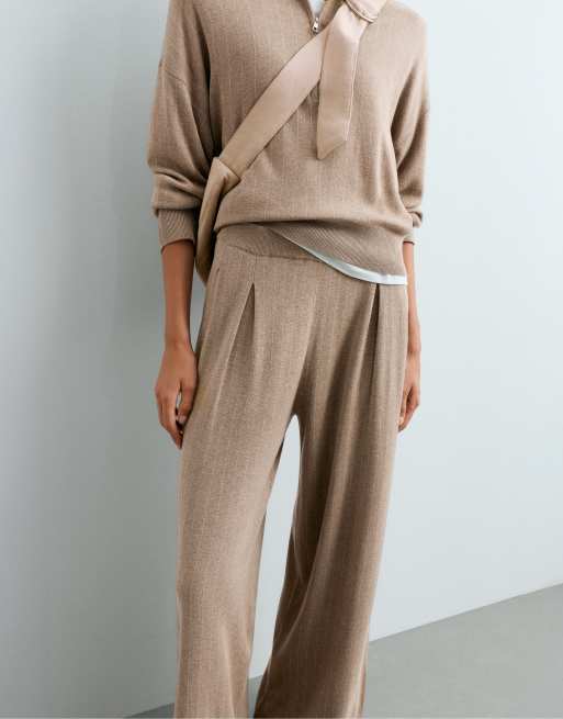 OYSHO pantaloni in maglia a gamba larga a righe sottili lilla, 3 di 4