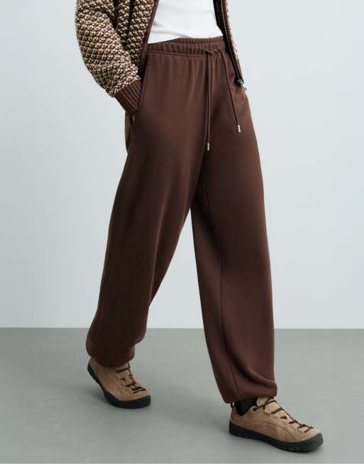 OYSHO pantaloni in pile misto cotone a gamba dritta marroni, 2 di 6