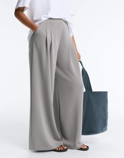 OYSHO - Pantaloni lunghi a pieghe in modal soft touch grigi, 2 di 4
