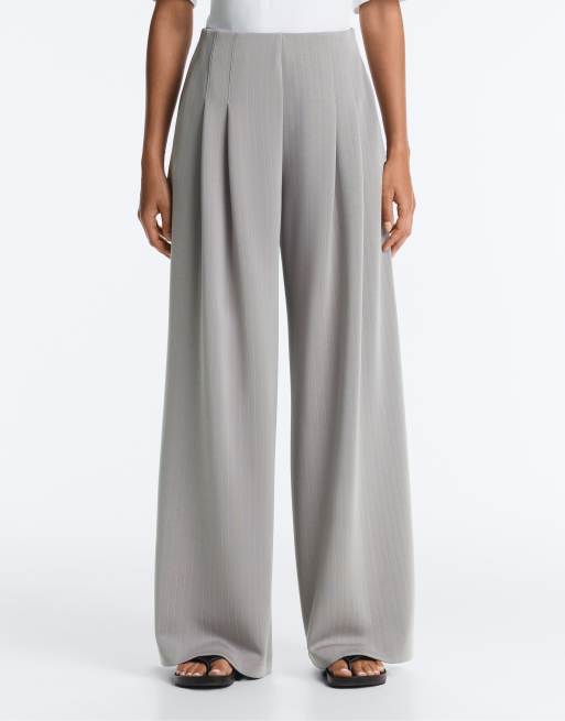 OYSHO - Pantaloni lunghi a pieghe in modal soft touch grigi, 3 di 4