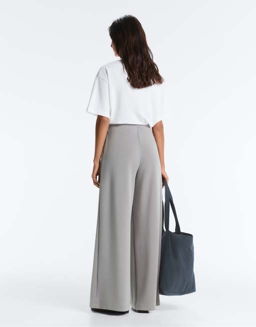 OYSHO - Pantaloni lunghi a pieghe in modal soft touch grigi, 4 di 4