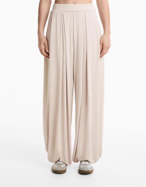 Oysho - Pantaloni vaporosi a palloncino color visone pallido in misto modal