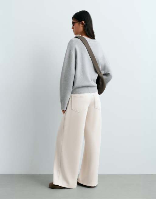 OYSHO pantaloni wide leg a 5 tasche in ecru chiaro, 4 di 5