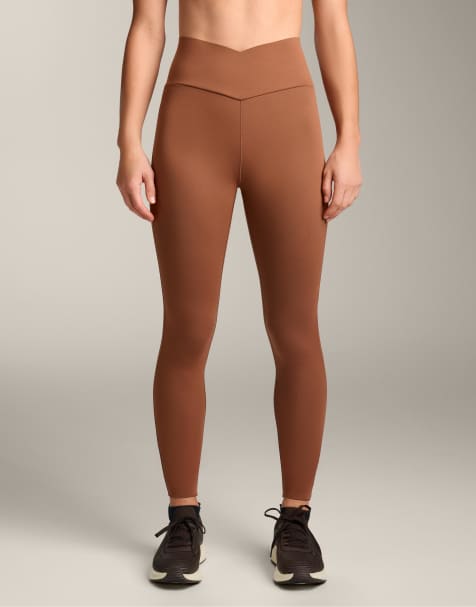 OYSHO – Perfect-Adapt – Knöchellange Leggings in Hellbraun mit überkreuztem V-Bund, 65 cm - view 1