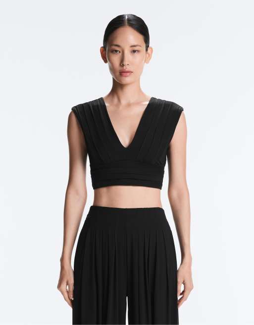 OYSHO Perfect-adapt pleated tank top in black | ASOS