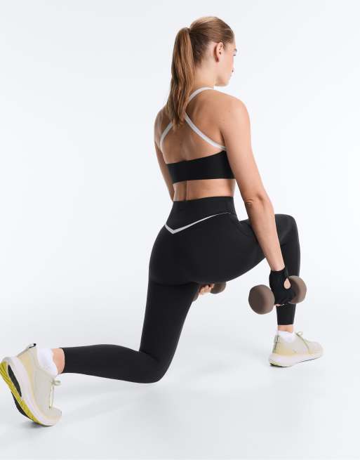 OYSHO - Perfect-adapt - Sorte højtaljede ankellange leggings med kontrastfarvede detaljer, 2 af 5