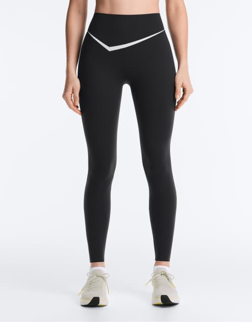 OYSHO - Perfect-adapt - Sorte højtaljede ankellange leggings med kontrastfarvede detaljer, 3 af 5