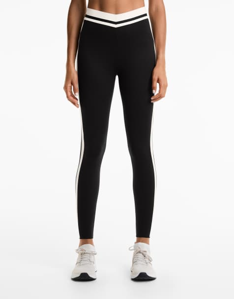 OYSHO - Perfect-adapt - Sorte og højtaljede 65 cm's leggings i ankellængde med sidestribe - view 1