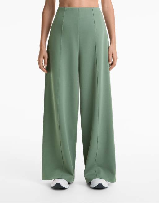 OYSHO – Pikee-Hose in gewaschenem Grün mit Baumwolle und superhohem Bund