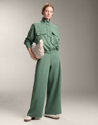 OYSHO - Pikee-Hose in gewaschenem Grün mit Baumwolle und superhohem Bund