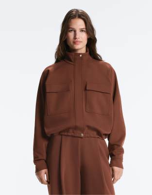 OYSHO - Pikee-Jacke in Kaffeebraun mit Baumwollanteil und Taschen-Brown