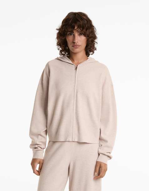 OYSHO – Pikee-Strickjacke in Hellrosa mit Kapuze - view 1