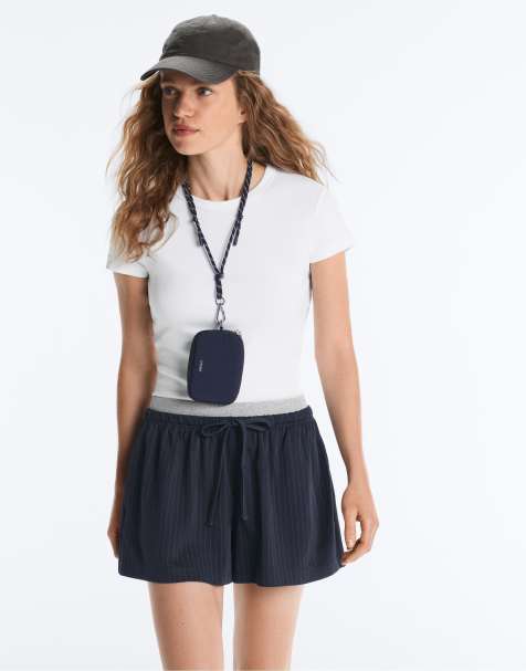 OYSHO Pinstripe cotton pique shorts in navy - view 1