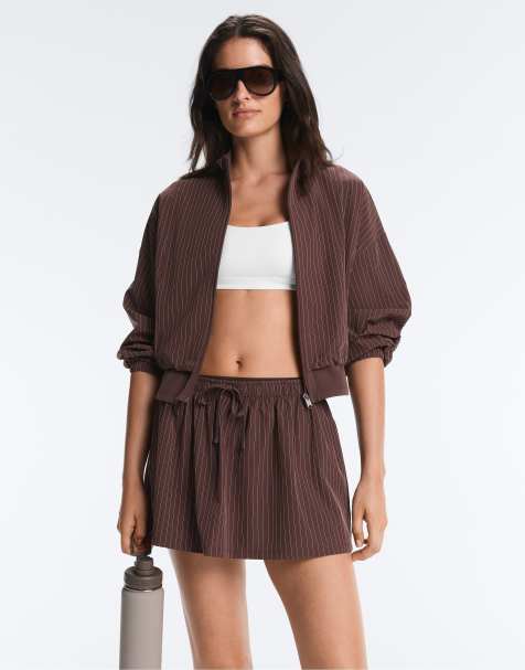 OYSHO Pinstripe double-waist mini skirt in brown - view 1
