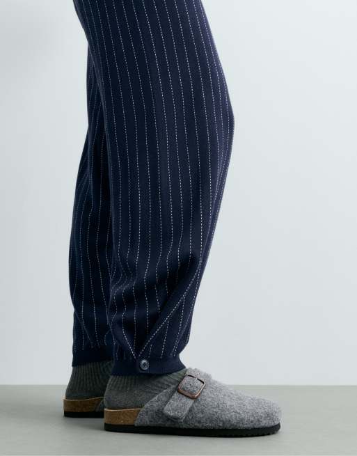 OYSHO Pinstripe knit cocoon trousers in navy, 5 of 6