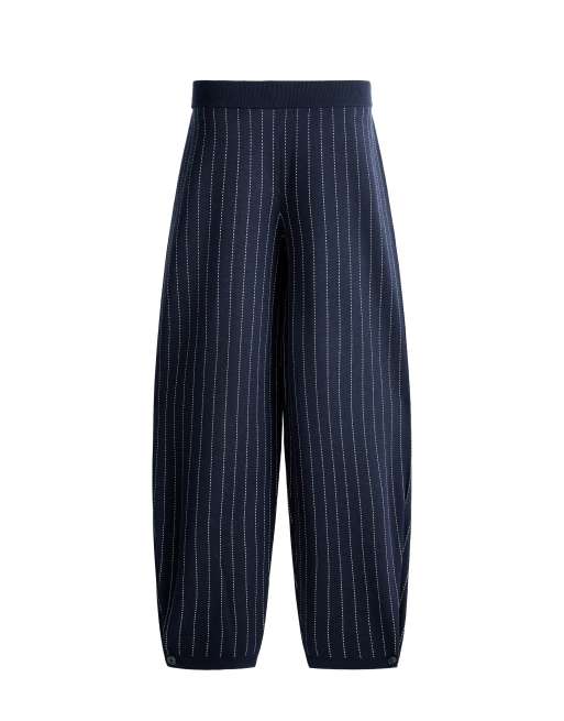 OYSHO Pinstripe knit cocoon trousers in navy, 6 of 6