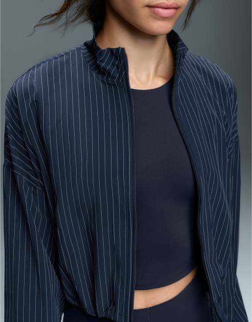 OYSHO Pinstripe repellent technical jacket in navy, 5 of 6