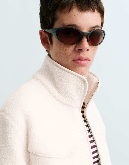 OYSHO Piping faux-shearling jacket in ecru, 3 of 6