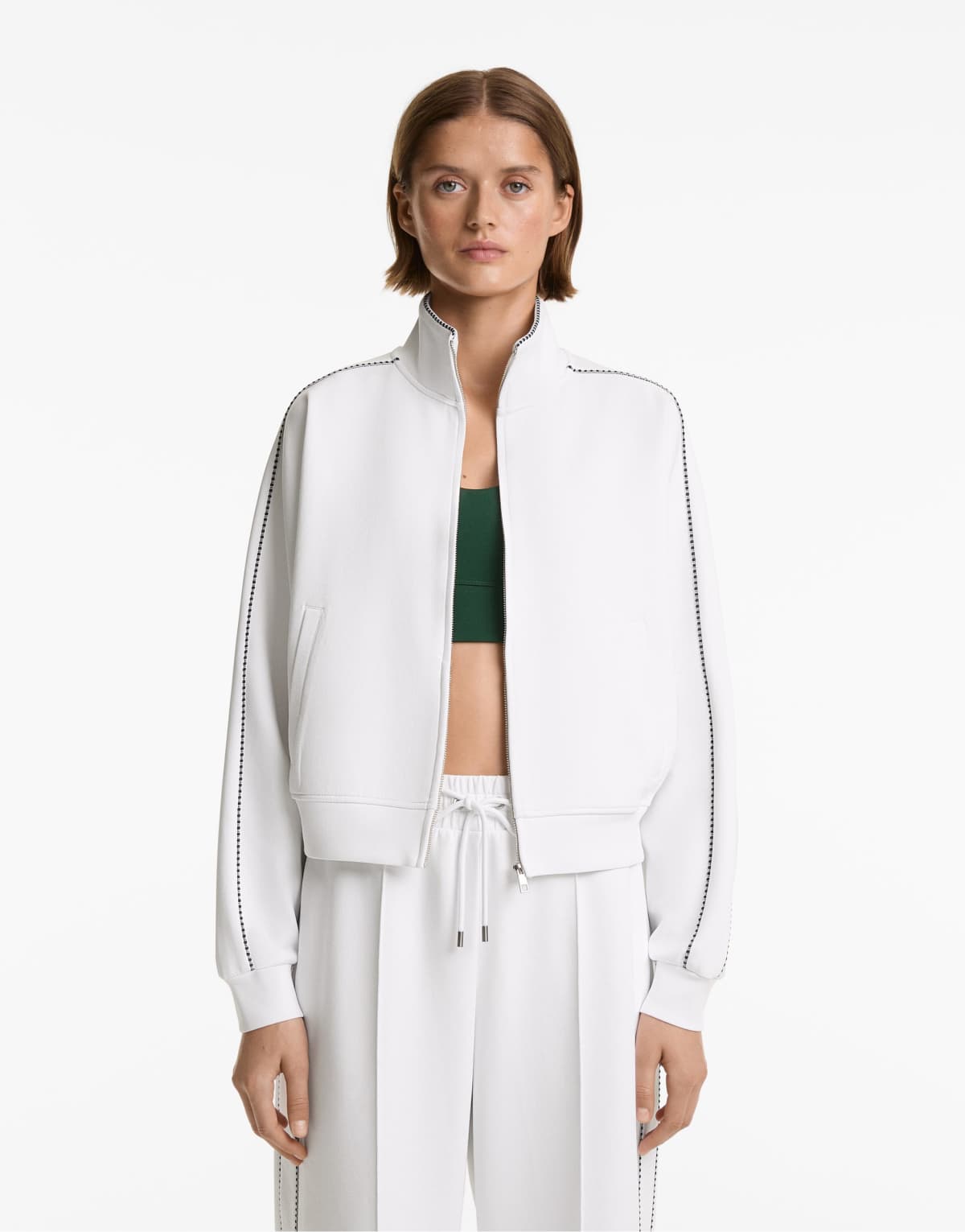 Oysho Piping heavy weight piqué jacket with cotton in off-white