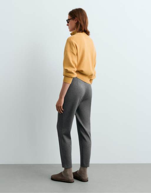 OYSHO Piqué-Baumwollhose mit Nahtdetails in Grau, 4 von 5