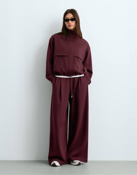 OYSHO Piqué-Jacke mit hohem Kragen aus Baumwolle in Burgunderrot - view 1