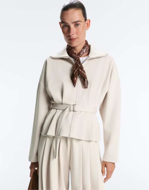 OYSHO Piqué jacket with belt and pleat detail with cotton in light pink - view 1