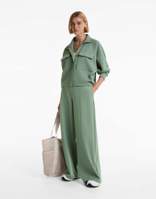 OYSHO Piqué jacket with cotton and pockets in washed green | ASOS