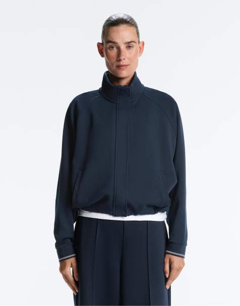 OYSHO Piqué jacket with cotton contrast piping in navy - view 1