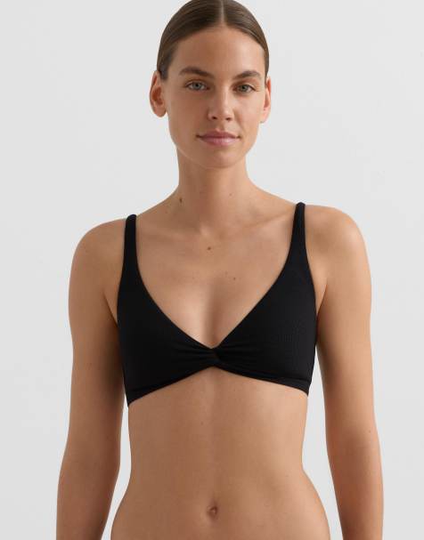 OYSHO Piqué knot strap bikini top in black - view 1