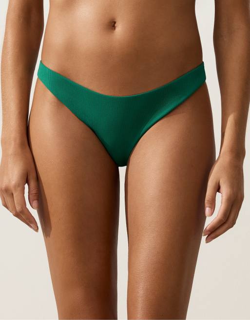 OYSHO Piqué medium-coverage u-cut bikini briefs in green, 4 of 4