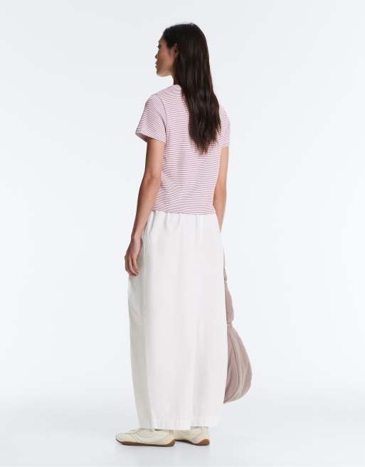 OYSHO Pleated 100% cotton tapered trousers in off-white, 4 of 4