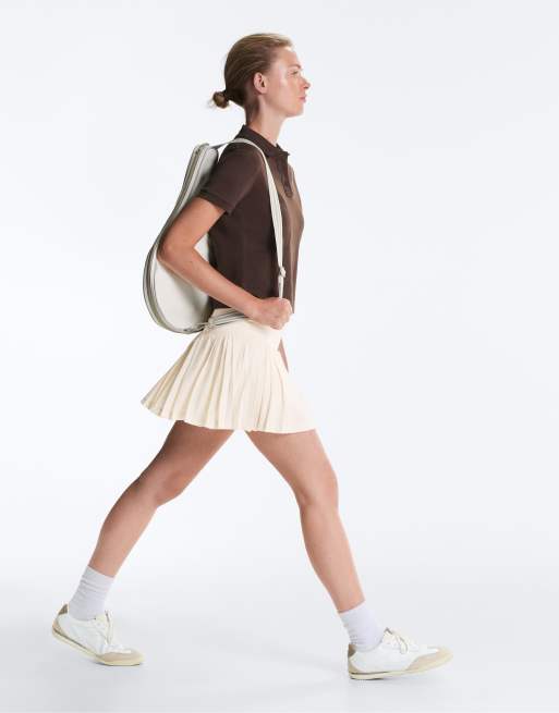 OYSHO Pleated high-rise seamless short skirt in pale ecru, 2 of 4