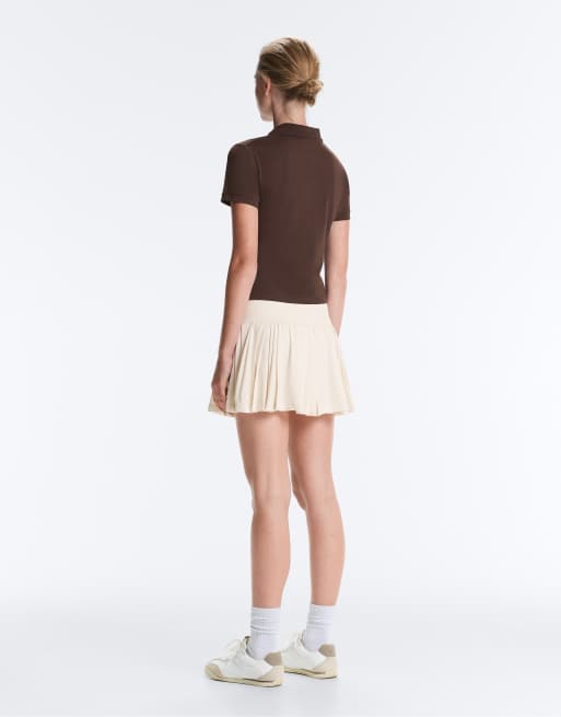 OYSHO Pleated high-rise seamless short skirt in pale ecru, 4 of 4